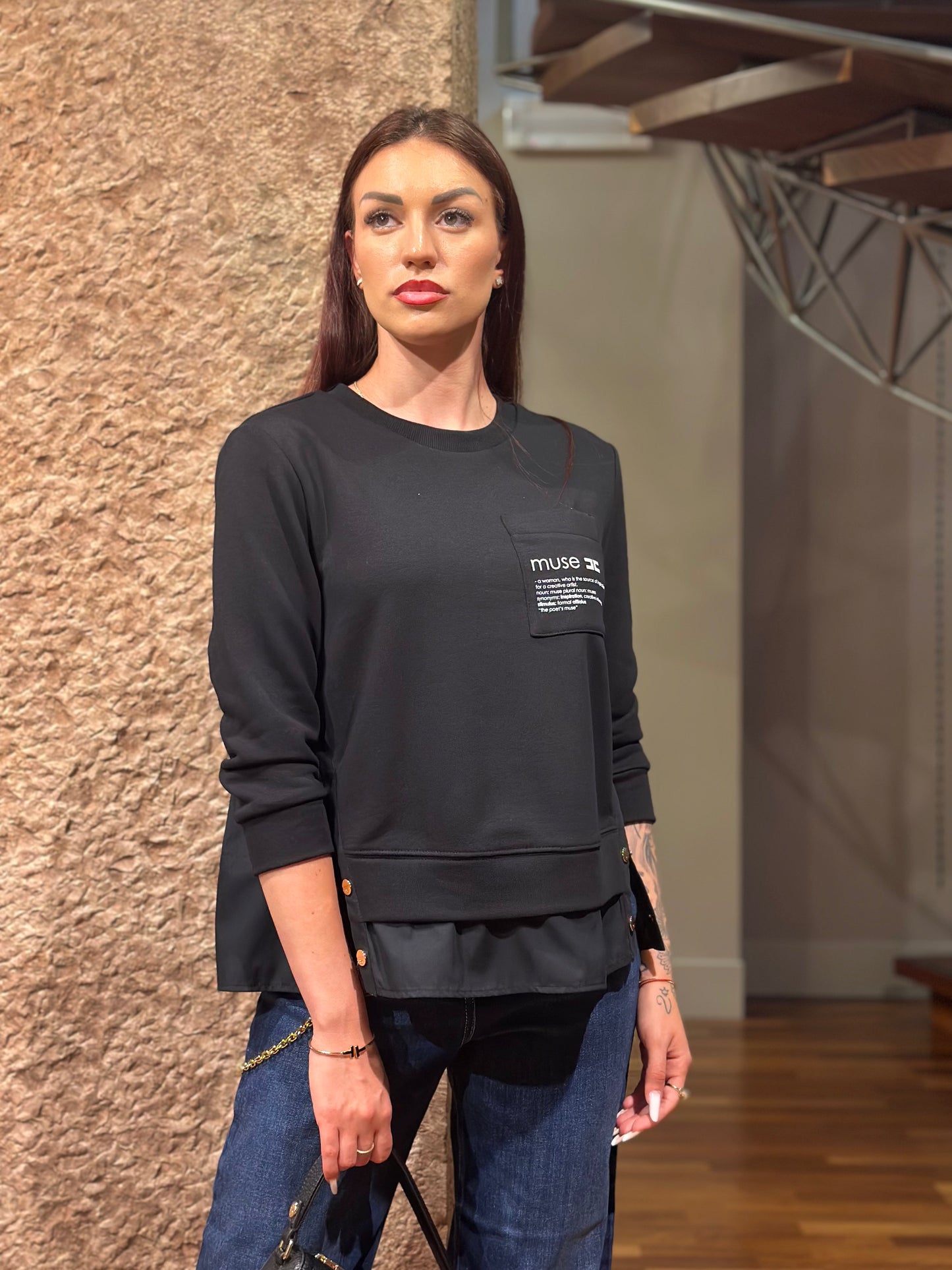 Maglia in felpa con dettagli in popeline MD00656E2 Elisabetta Franchi