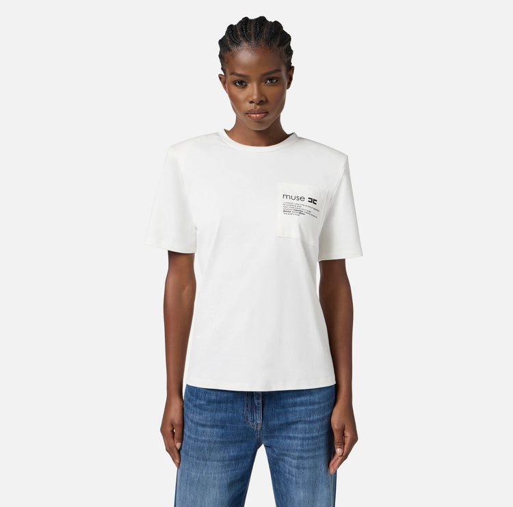 T-shirt in jersey di cotone pesante con taschino MA02056E2 Elisabetta Franchi