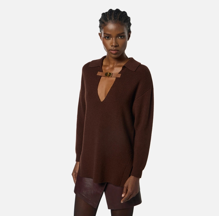 Maglia in misto lana con cinturino gioiello MK06S56E2 Elisabetta Franchi