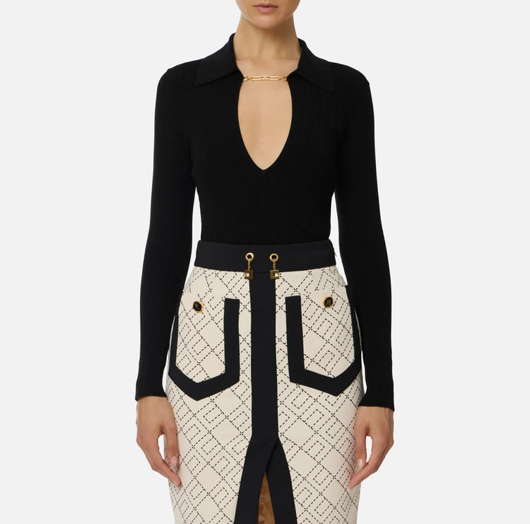 Maglia a costine con dettagli à jour MK09B56E2 Elisabetta Franchi