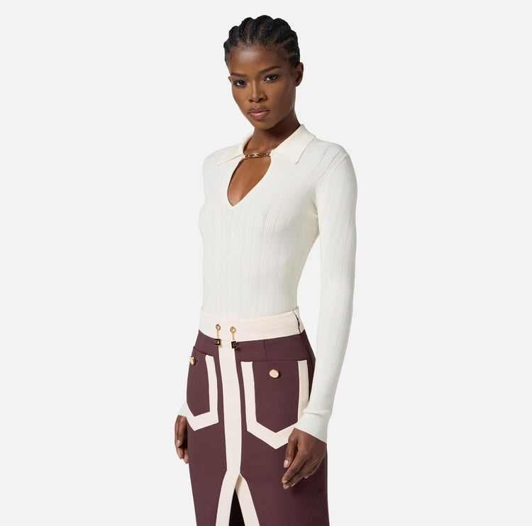 Maglia a costine con dettagli à jour MK09B56E2 Elisabetta Franchi