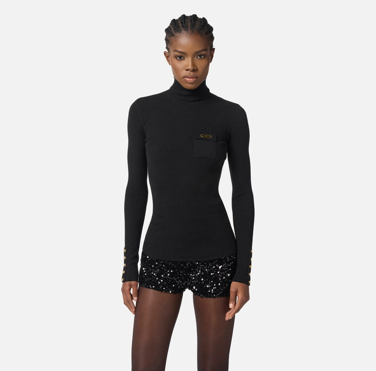 Maglia a costine con taschino MK11B56E2 Elisabetta Franchi