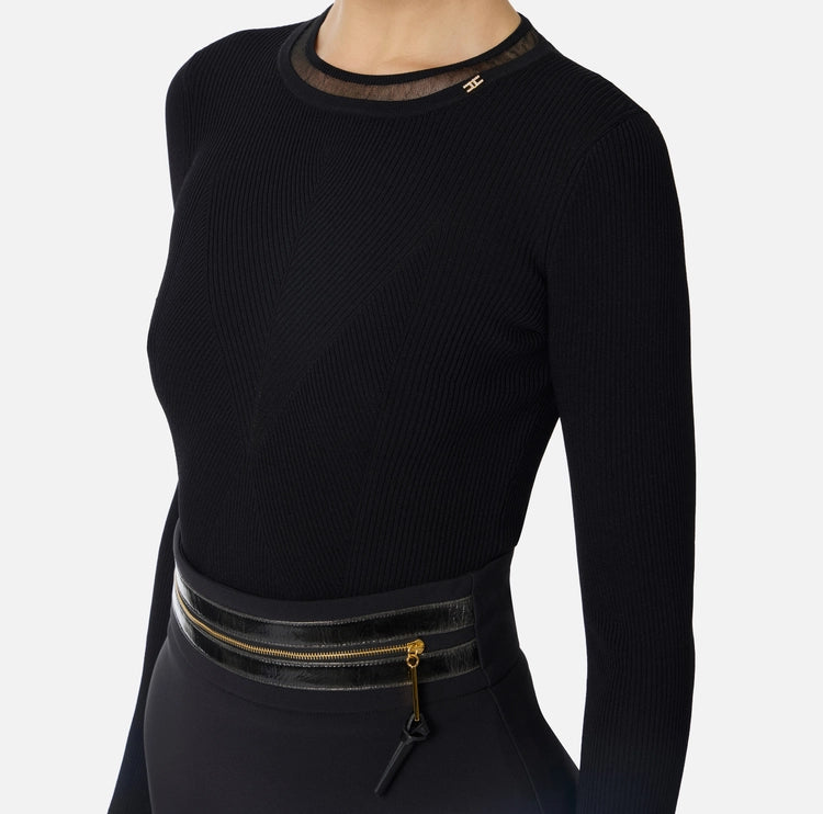 Maglia a costine con logo gioiello MK13B56E2 Elisabetta Franchi