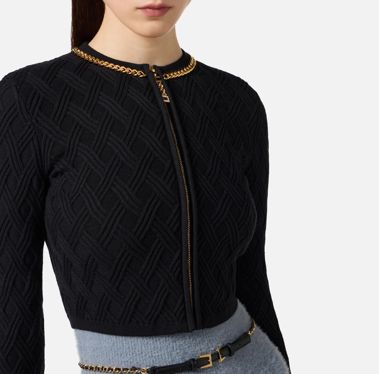 Cardigan in maglia a rombi con dettaglio gioiello MK29B56E2 Elisabetta Franchi