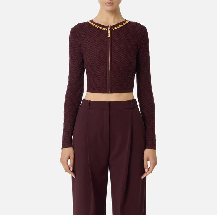 Cardigan in maglia a rombi con dettaglio gioiello MK29B56E2 Elisabetta Franchi