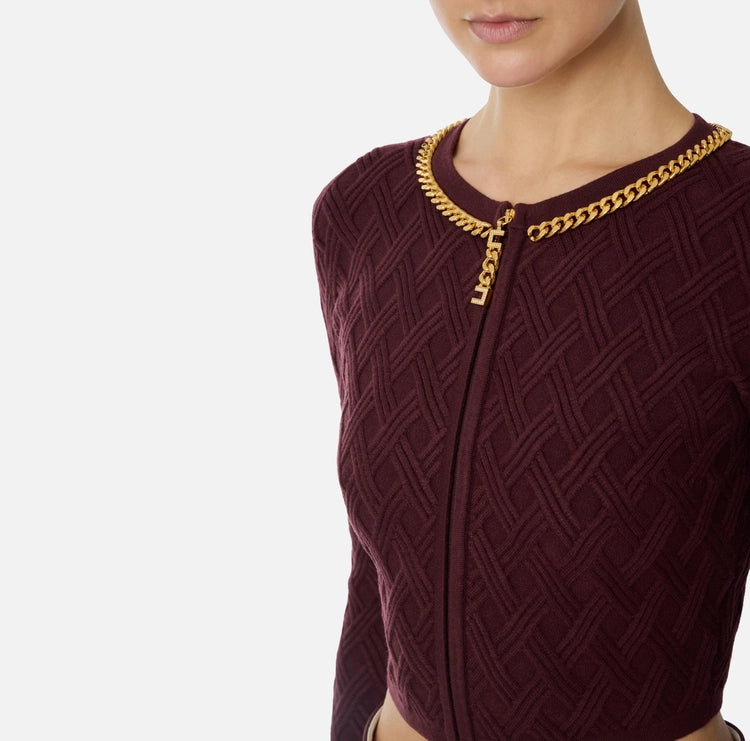 Cardigan in maglia a rombi con dettaglio gioiello MK29B56E2 Elisabetta Franchi