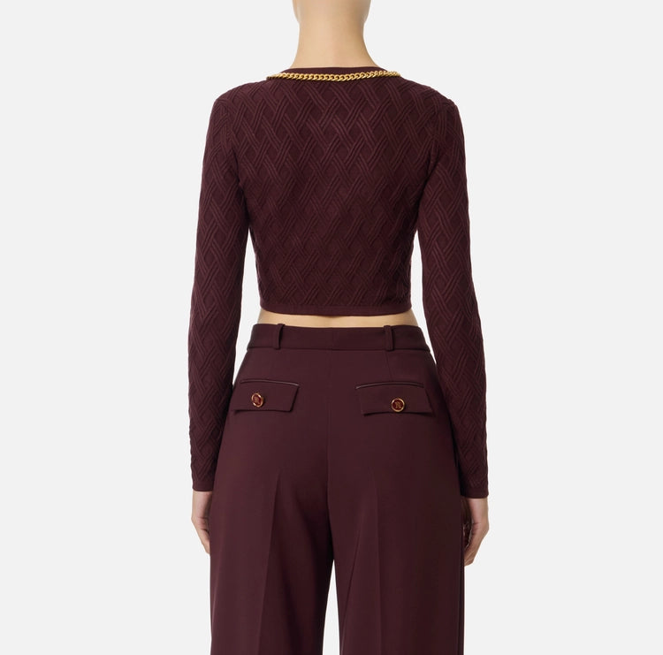 Cardigan in maglia a rombi con dettaglio gioiello MK29B56E2 Elisabetta Franchi