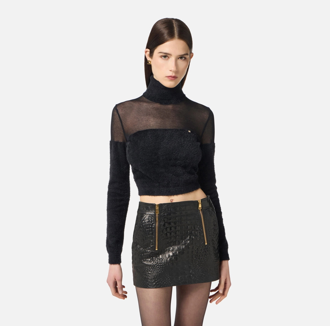 Dolcevita in maglia con logo gioiello MK54T57E2 Elisabetta Franchi