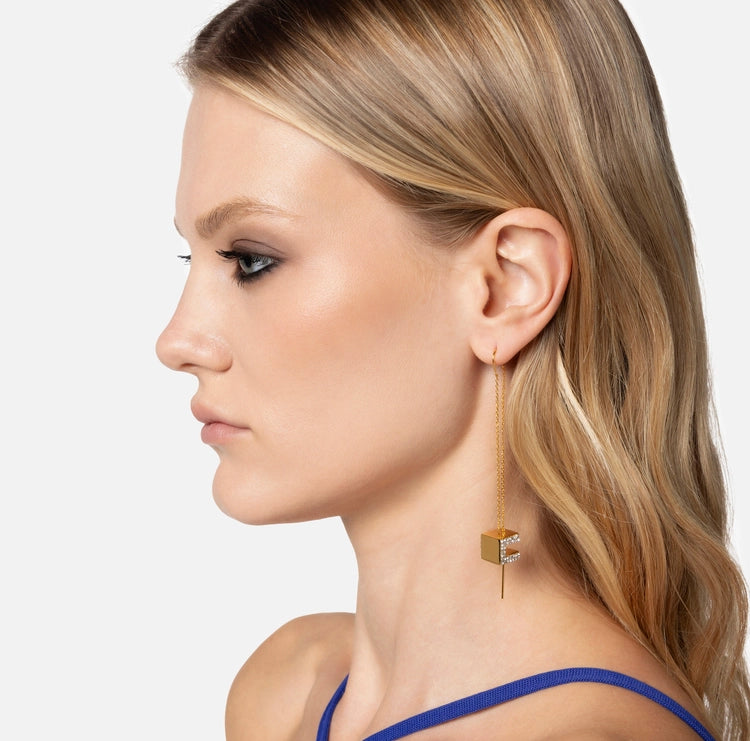 Orecchini pendenti con logo in strass Elisabetta Franchi