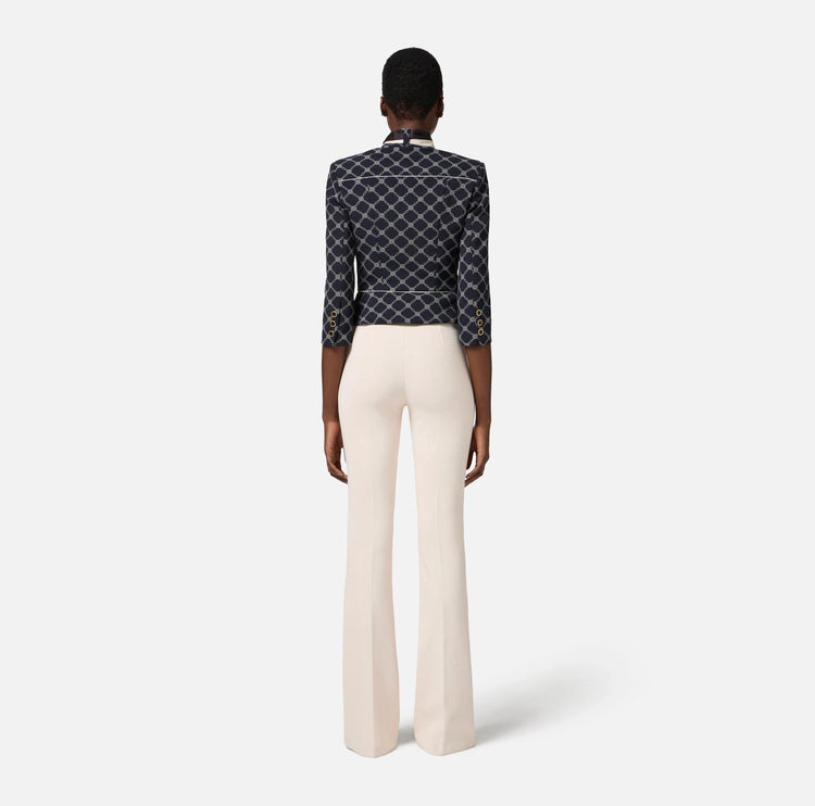 Pantaloni a zampa in crêpe con placca logo PA07951E2 Elisabetta Franchi