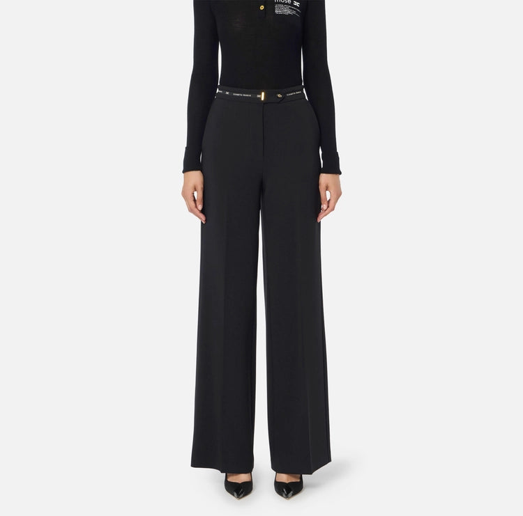 Pantaloni in crêpe leggero con nastro logo PA10356E2 Elisabetta Franchi