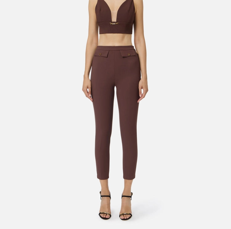 Pantaloni in doppio crêpe coffee PA12056E2 Elisabetta Franchi
