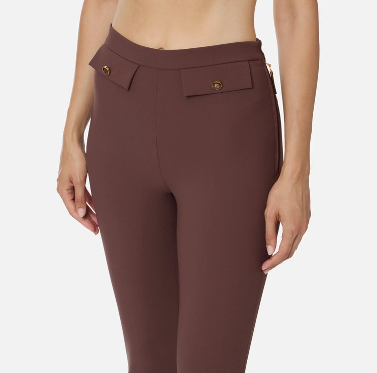 Pantaloni in doppio crêpe coffee PA12056E2 Elisabetta Franchi