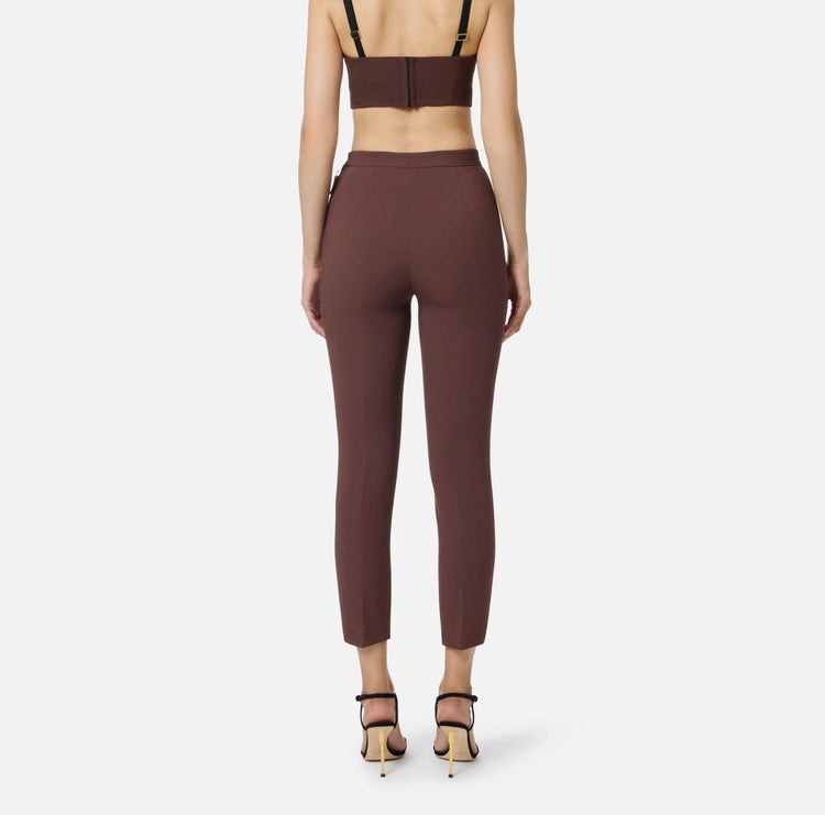Pantaloni in doppio crêpe coffee PA12056E2 Elisabetta Franchi