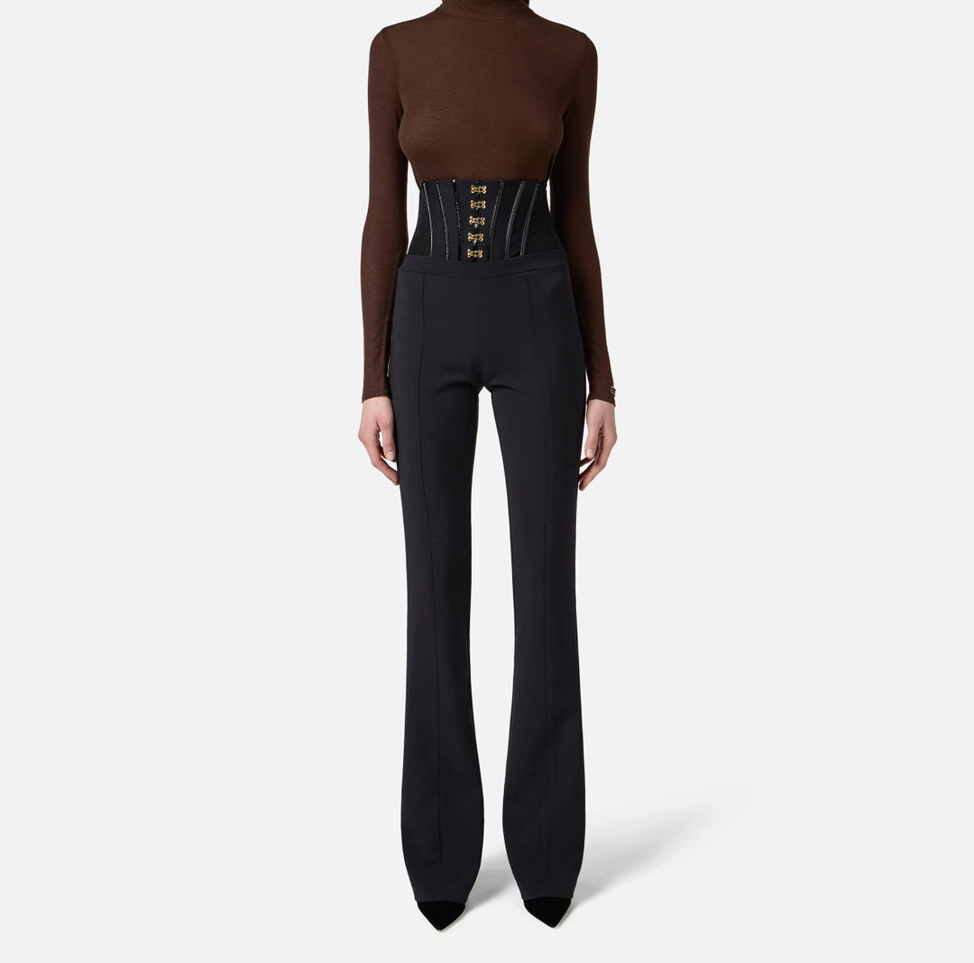 Pantaloni in crêpe leggero con ganci gioiello PA13257E2 Elisabetta Franchi