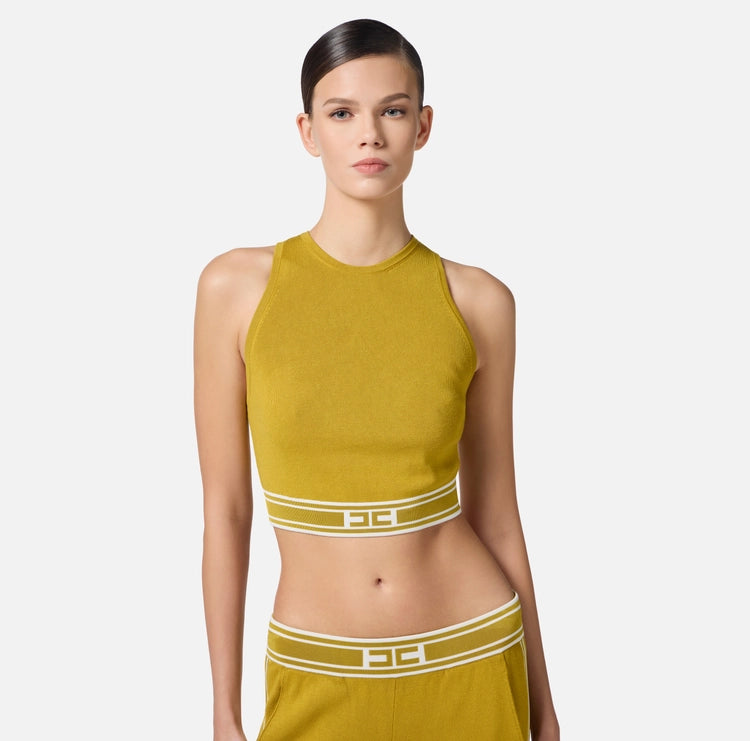 Cropped top in viscosa con bande a contrasto TK39S51E2 Elisabetta Franchi