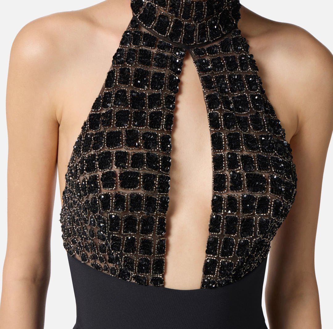 Tuta in tulle e crêpe con ricami cocco TU06257E2 Elisabetta Franchi