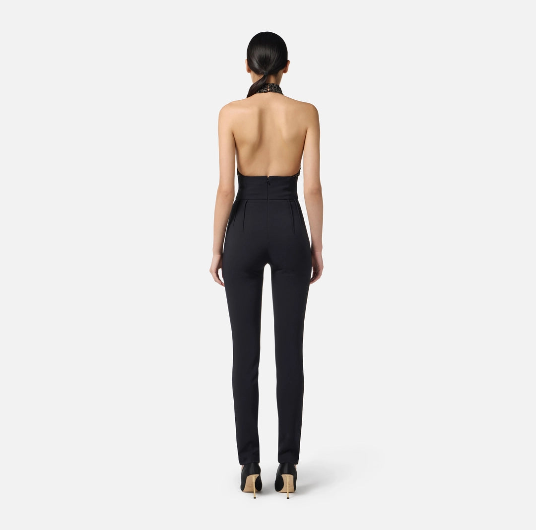 Tuta in tulle e crêpe con ricami cocco TU06257E2 Elisabetta Franchi