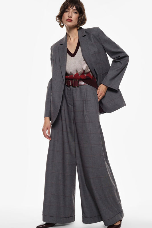 Pantaloni ampi a quadri con cintura Imperial