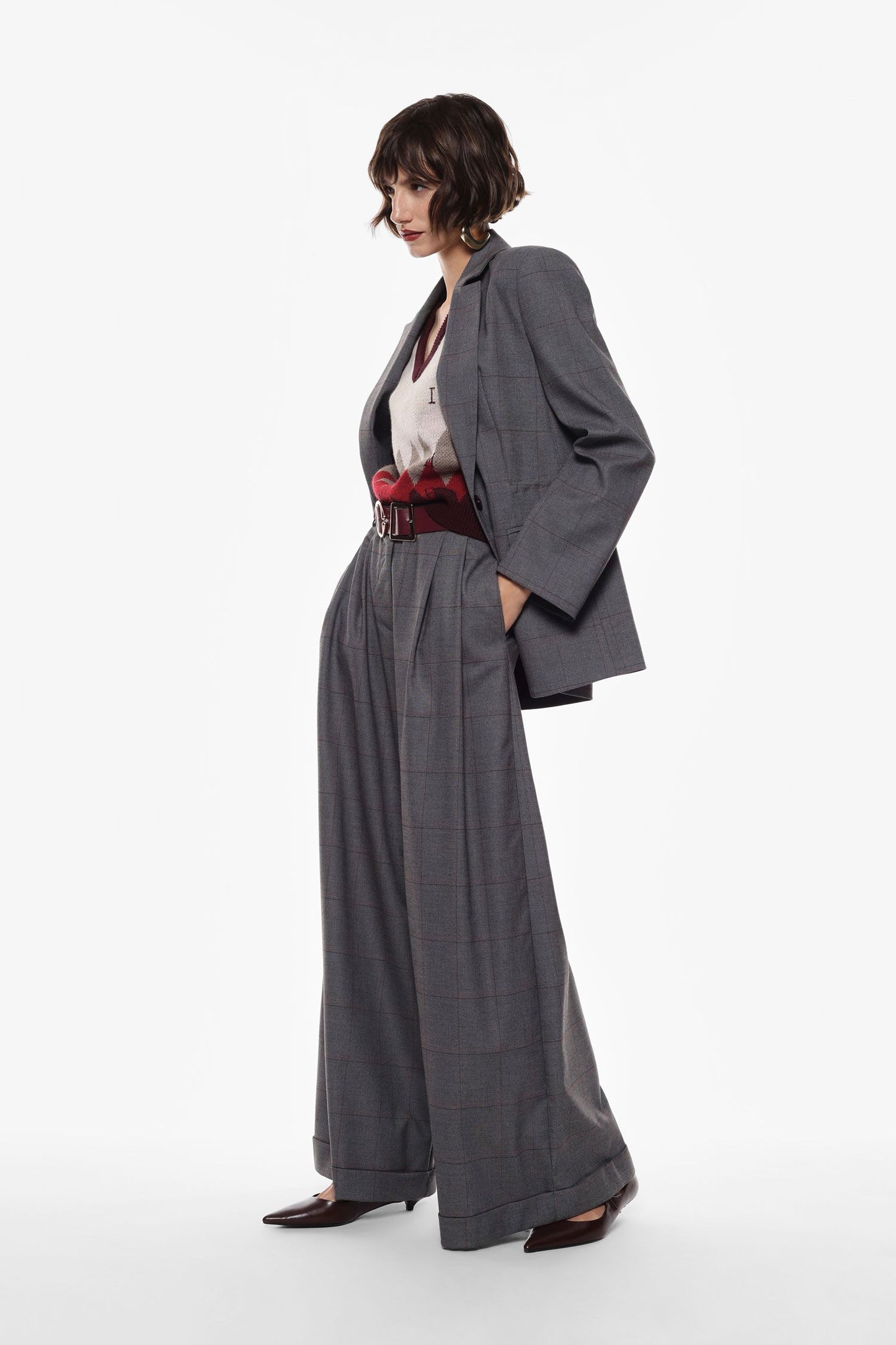 Pantaloni ampi a quadri con cintura Imperial