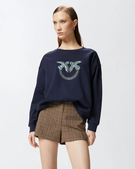 Felpa girocollo con ricamo gioiello Love Birds Pinko