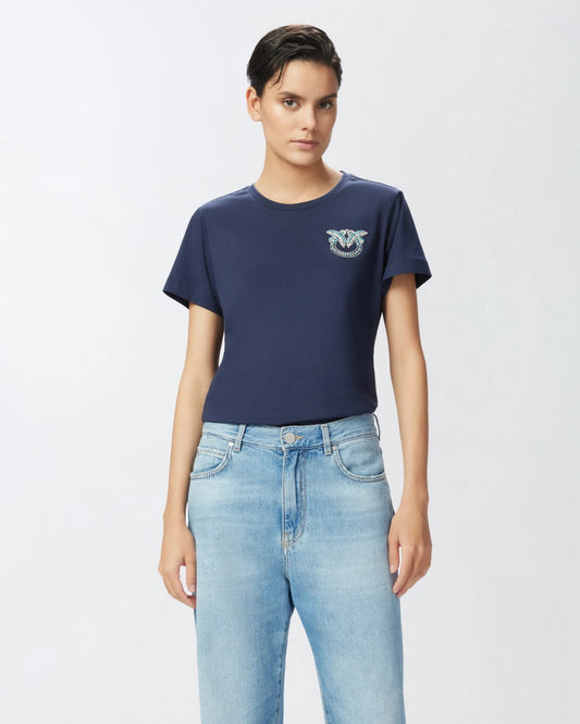 T-shirt maniche corte con ricamo gioiello Love Birds Pinko