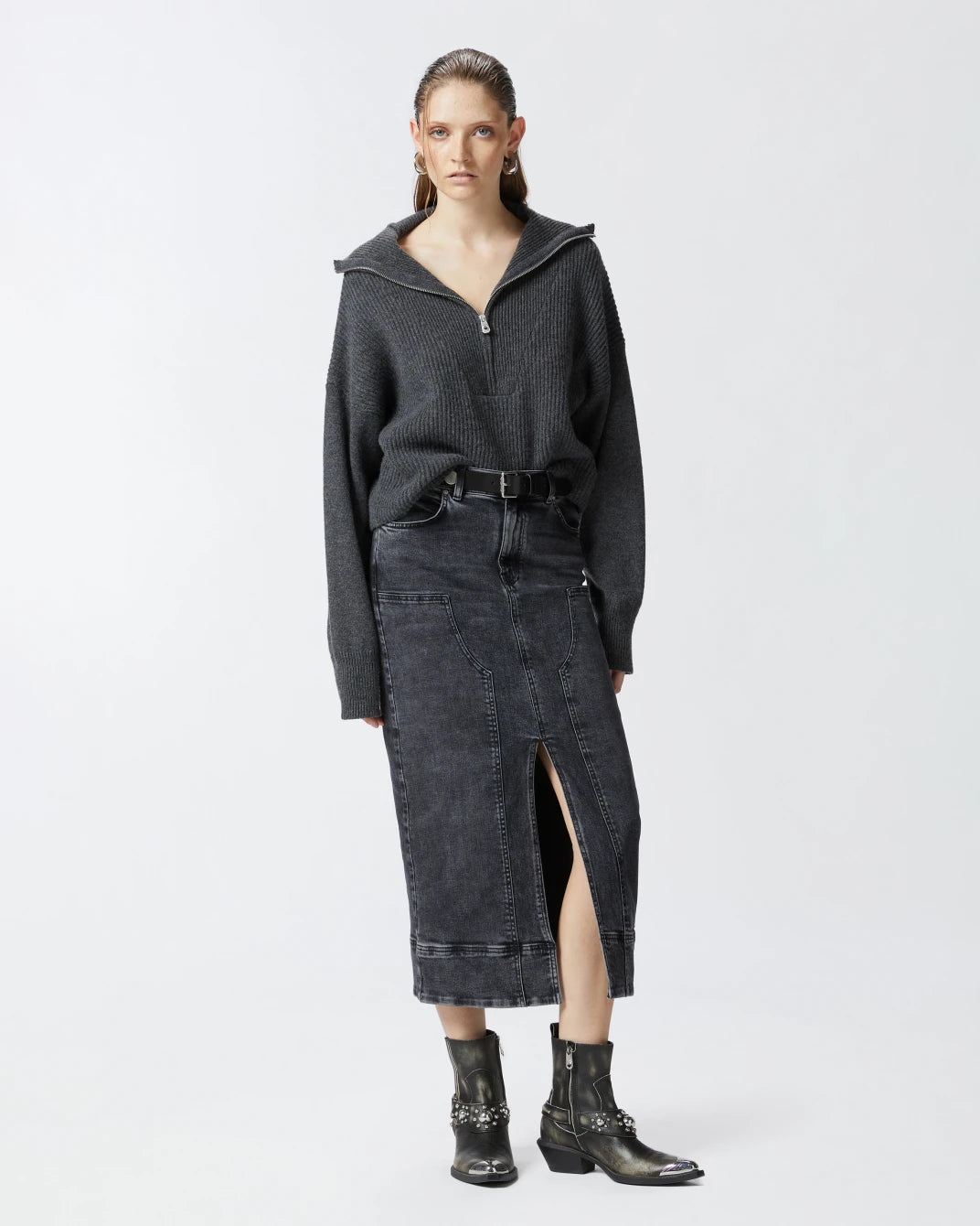 Maxi gonna denim dark grey Pinko