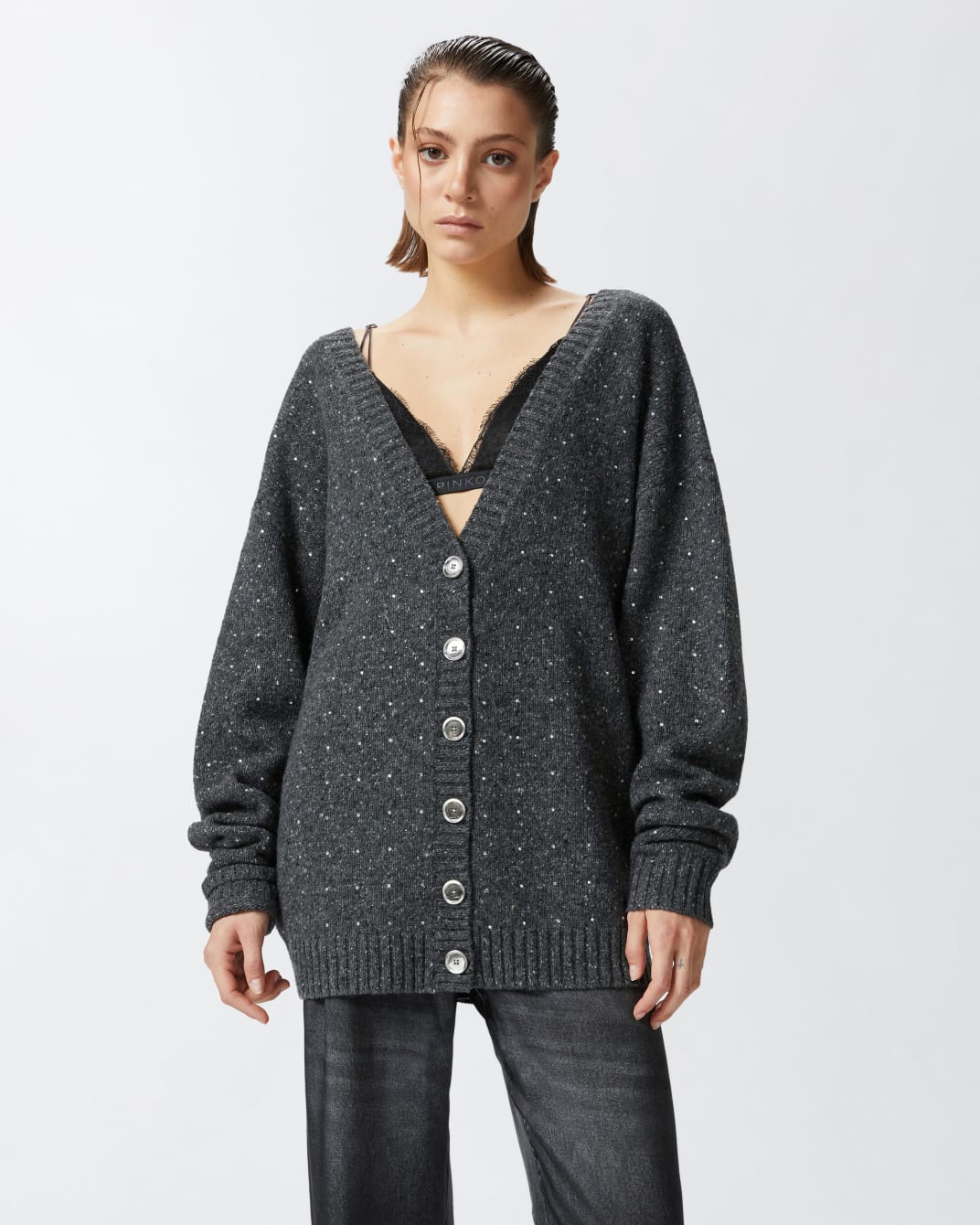 Cardigan scollo a V con strass Pinko