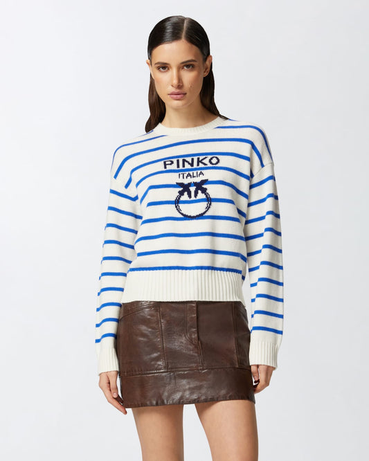 Maglioncino a righe con logo Pinko