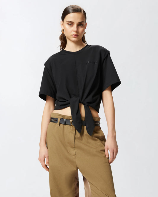 T-shirt corta con nodo davanti Pinko