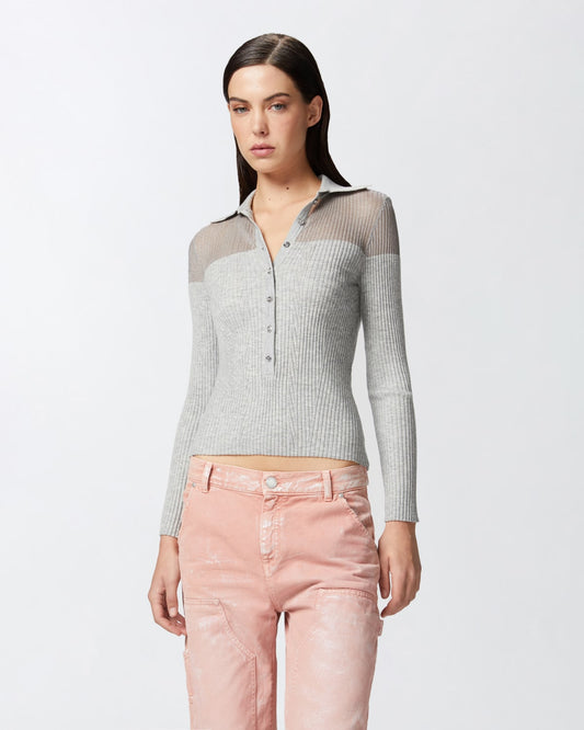 Maglia polo a maniche lunghe a costine Pinko