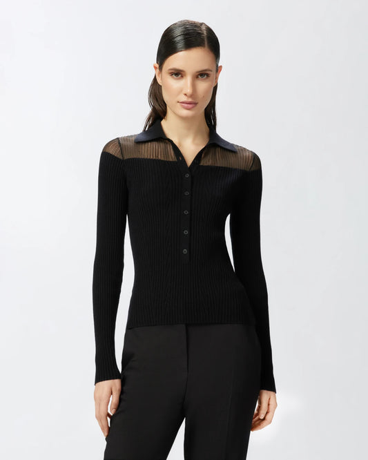 Maglia polo a maniche lunghe a costine Pinko