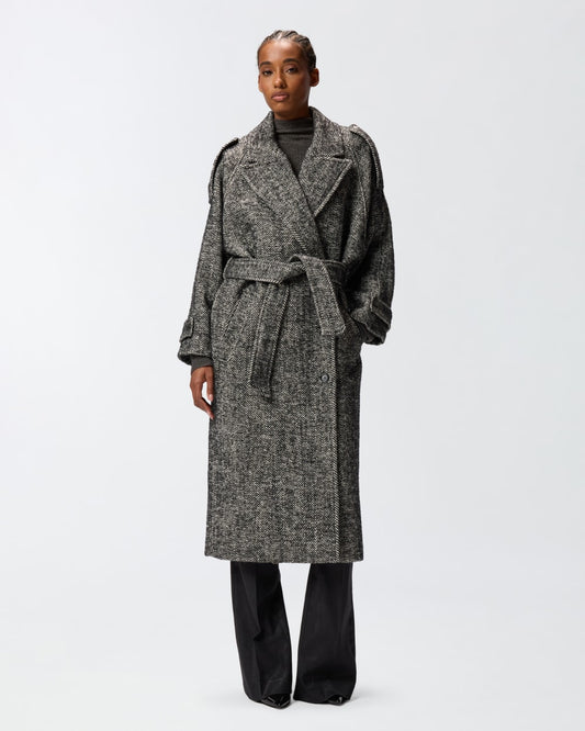 Cappotto lungo in panno spigato Pinko