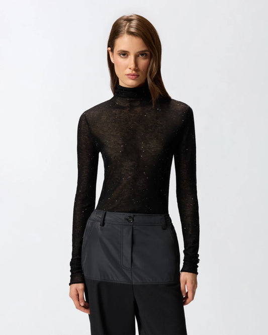 Maglia aderente a collo alto con micro paillettes Pinko