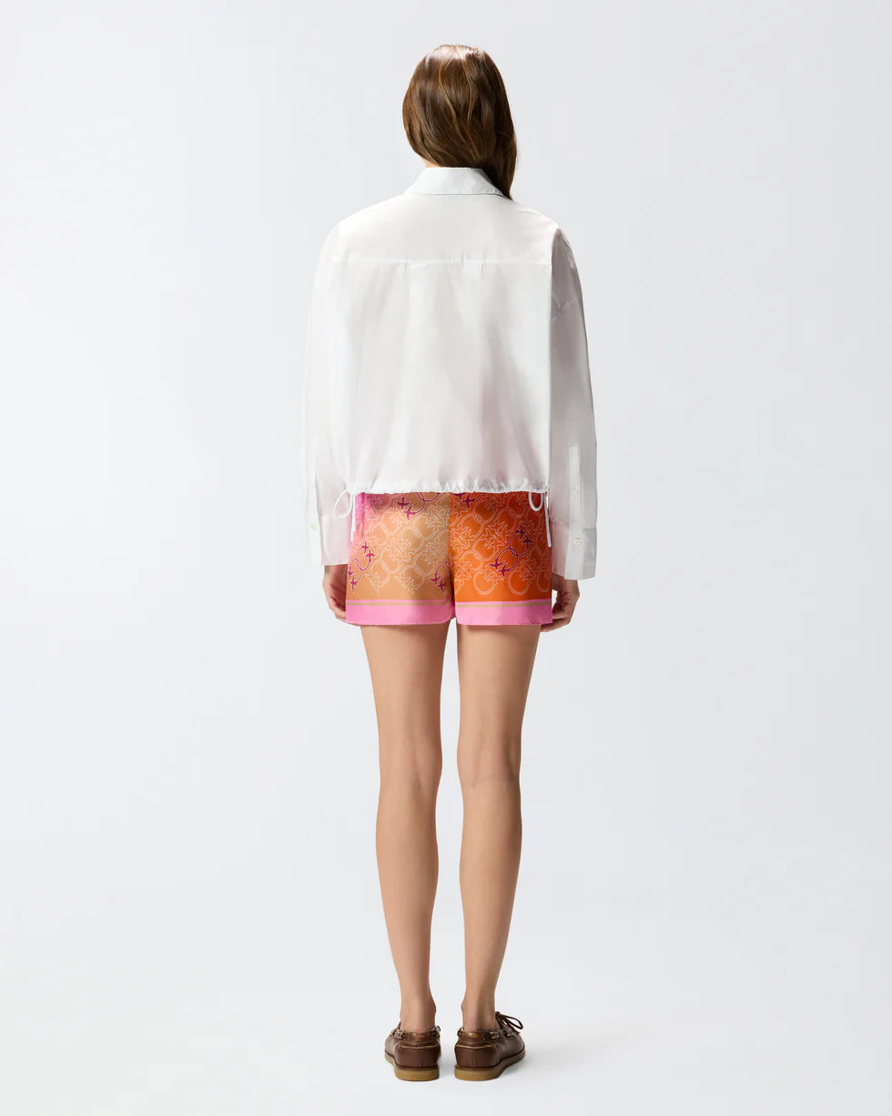 Camicia cropped in cotone a righe con logo Pinko