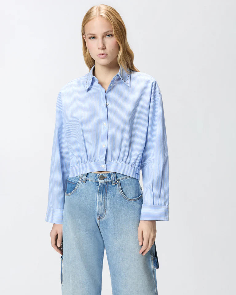 Camicia cropped a righe con colletto gioiello Pinko