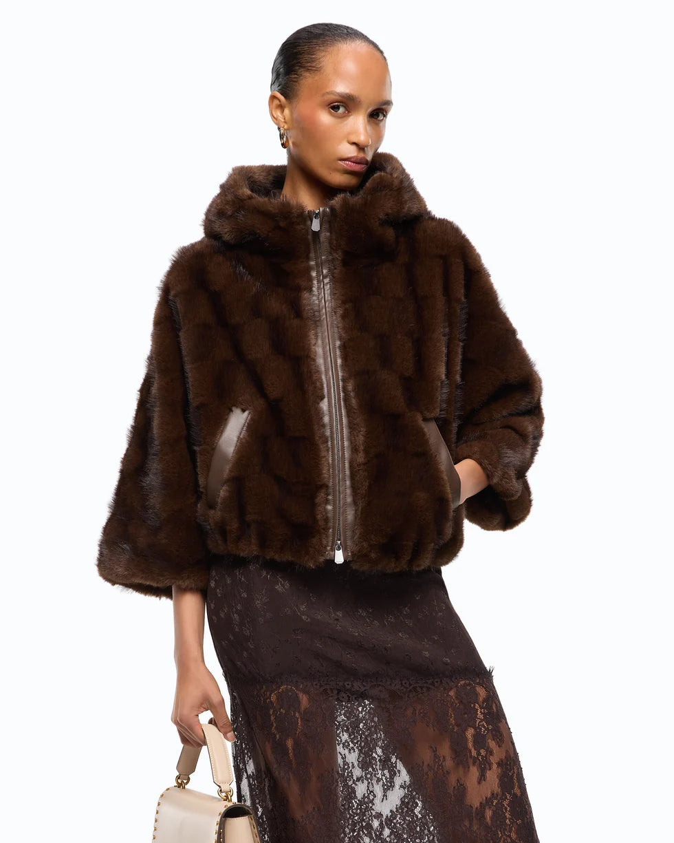 Giacca blouson effetto pelliccia con cappuccio Pinko