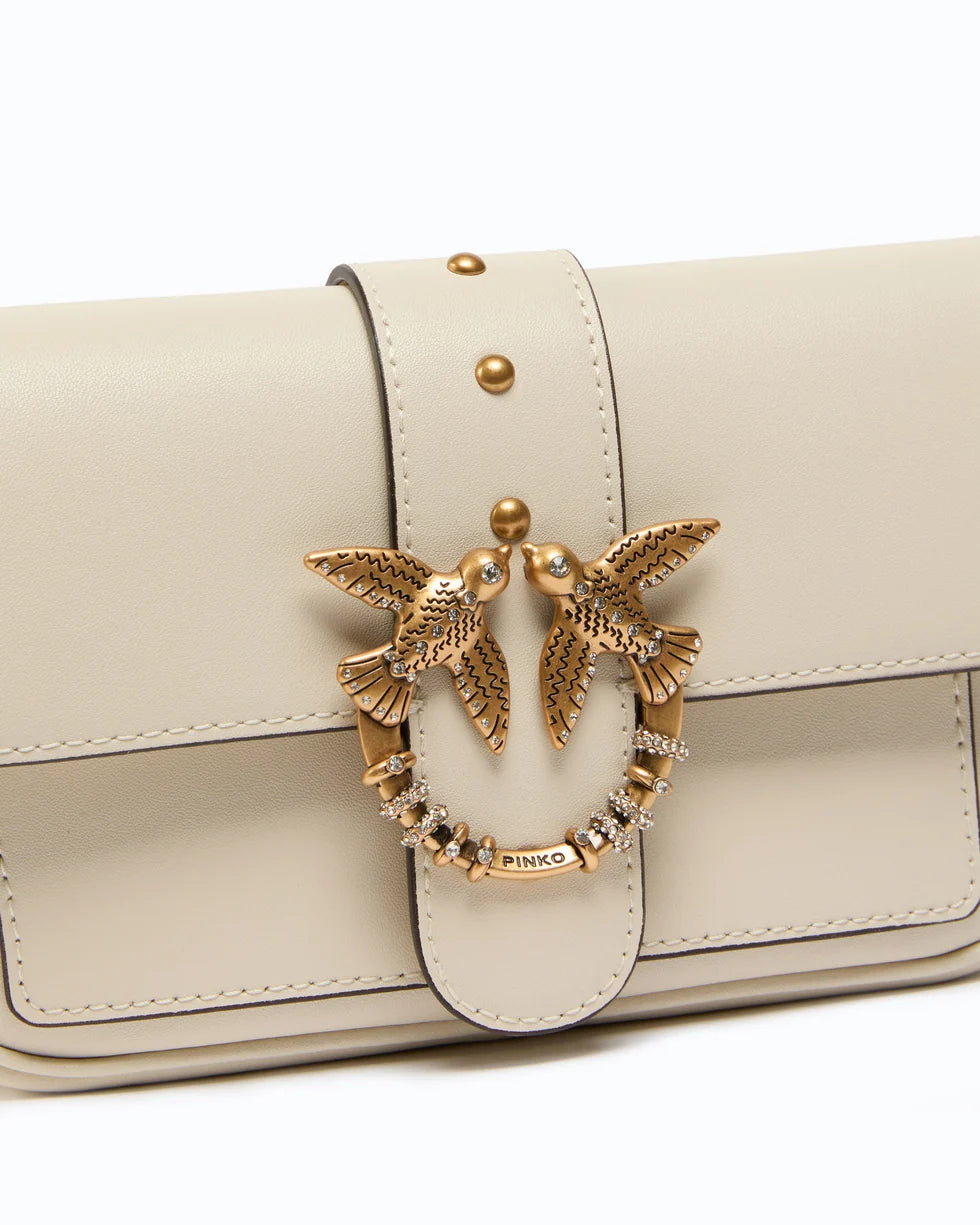 Borsa a spalla piccola Love Bag Pocket in pelle con fibbia gioiello Pinko
