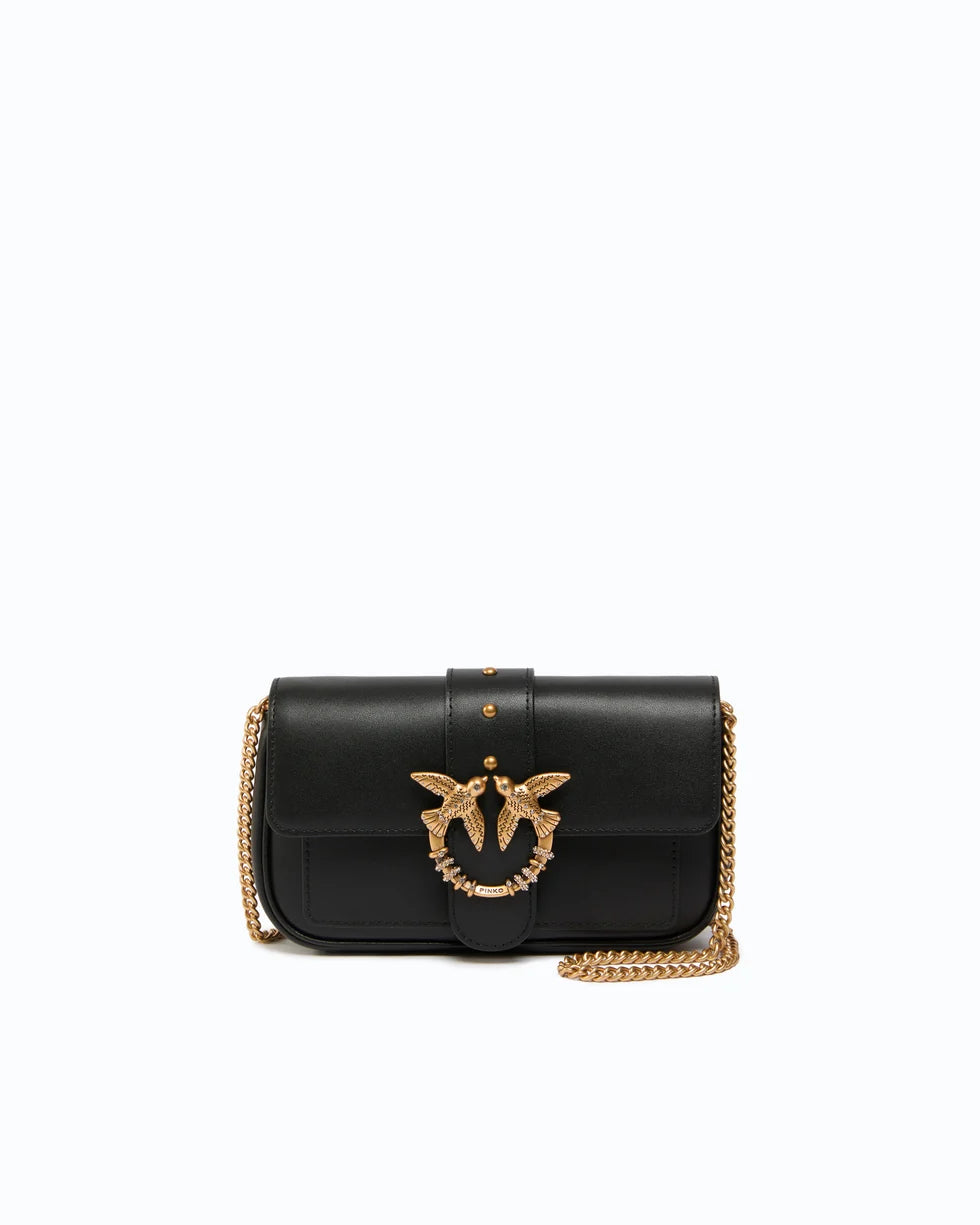 Borsa a spalla piccola Love Bag Pocket in pelle con fibbia gioiello Pinko