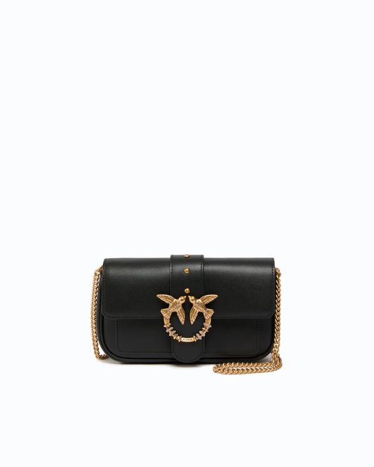 Borsa a spalla piccola Love Bag Pocket in pelle con fibbia gioiello Pinko