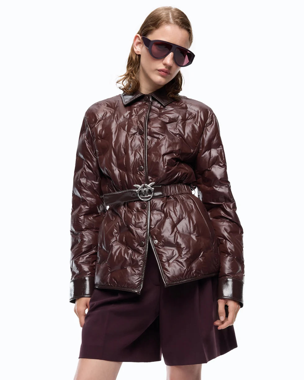 Giacca camicia imbottita in tela semilucida Pinko