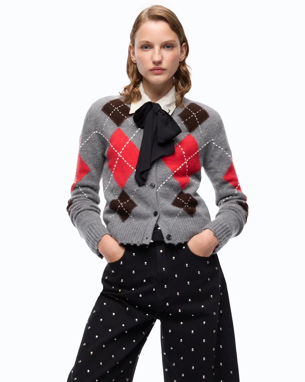 Cardigan girocollo in lana e cashmere a rombi Pinko