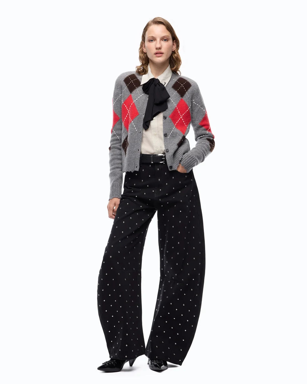 Cardigan girocollo in lana e cashmere a rombi Pinko