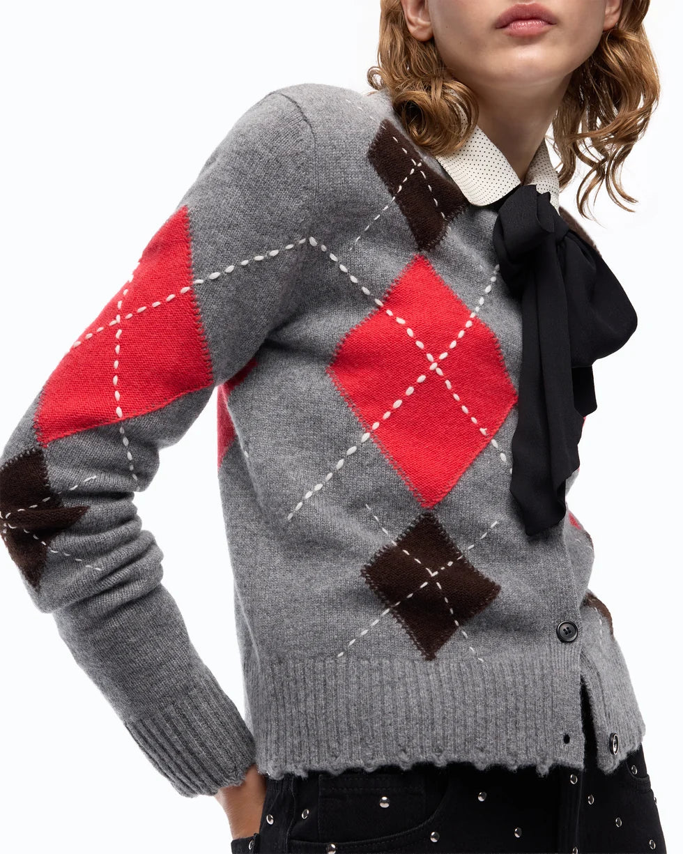 Cardigan girocollo in lana e cashmere a rombi Pinko