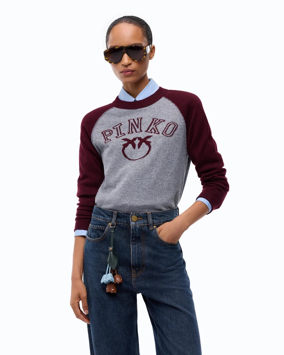 Maglia bicolore con logo Love Birds Pinko
