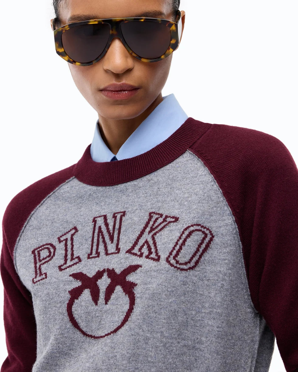 Maglia bicolore con logo Love Birds Pinko