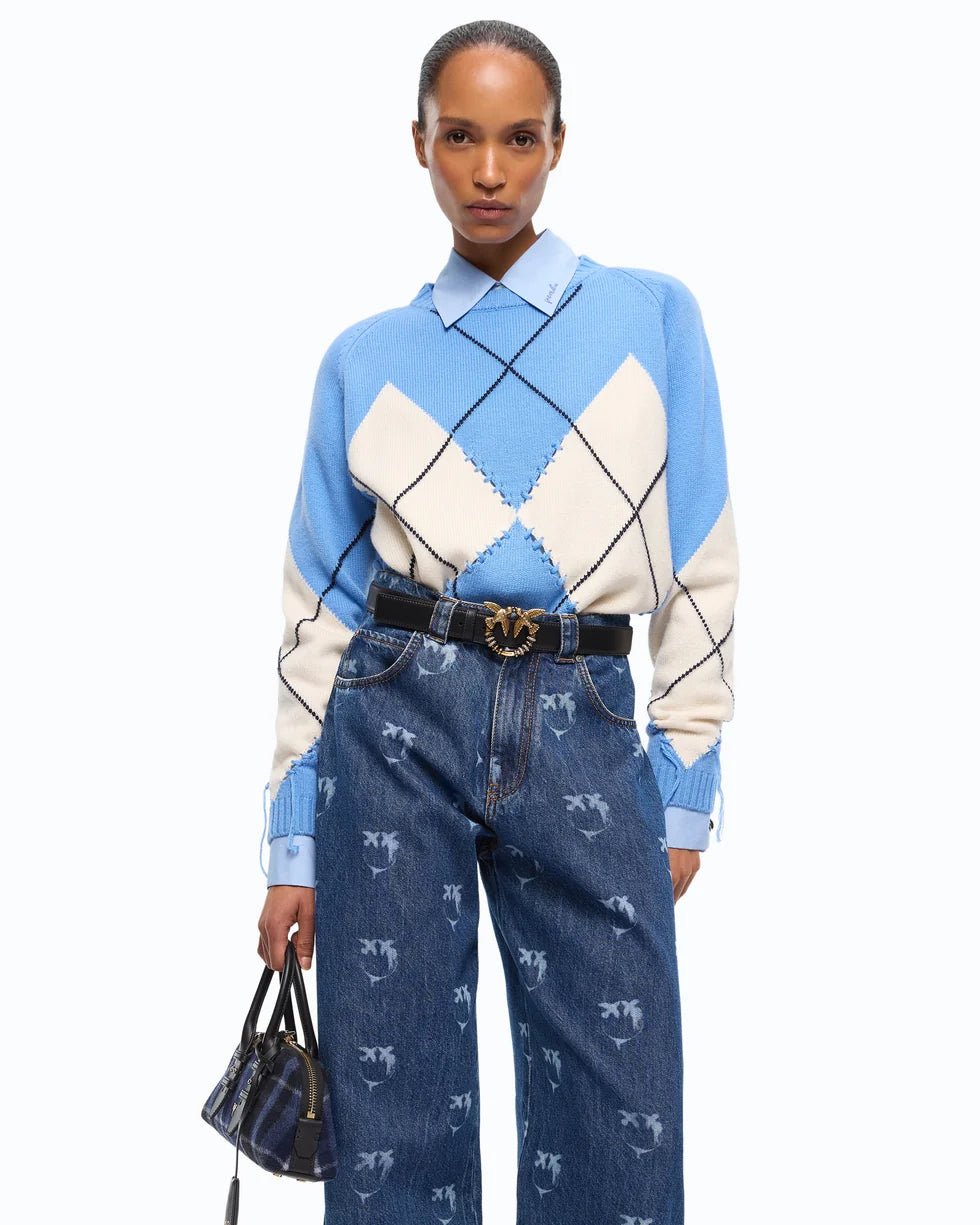 Maglione in lana e cashmere con maxi rombi Pinko