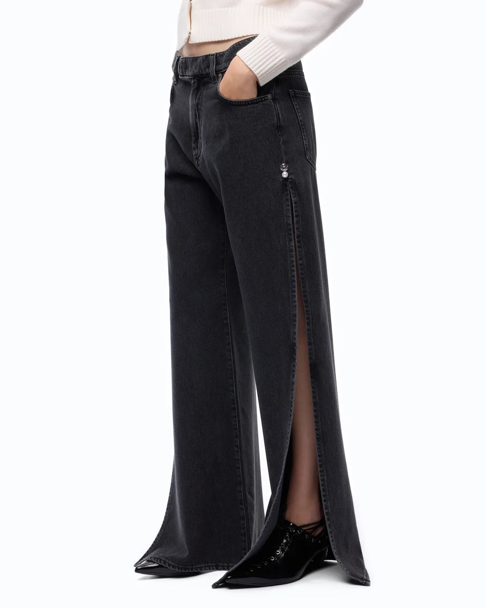 Jeans wide leg con spacchi laterali Pinko