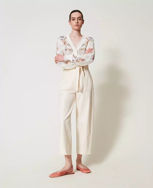 Pantaloni in gabardine misto cotone con cintura Twinset