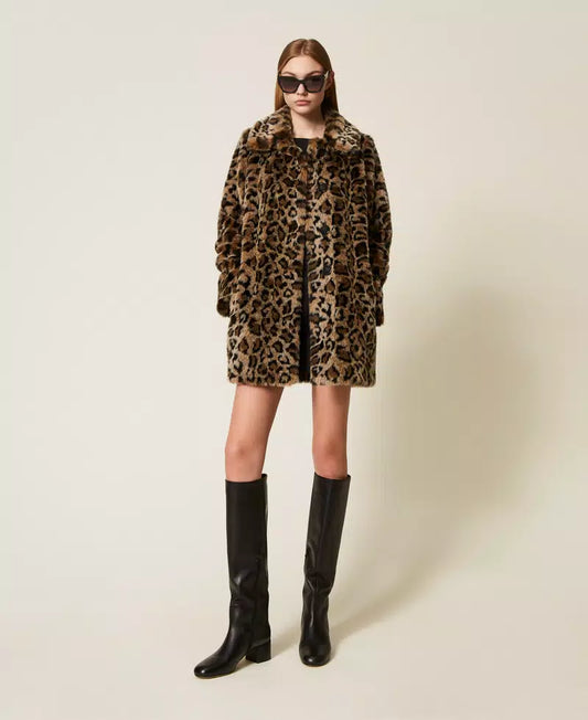 Cappotto in faux fur animalier TwinSet